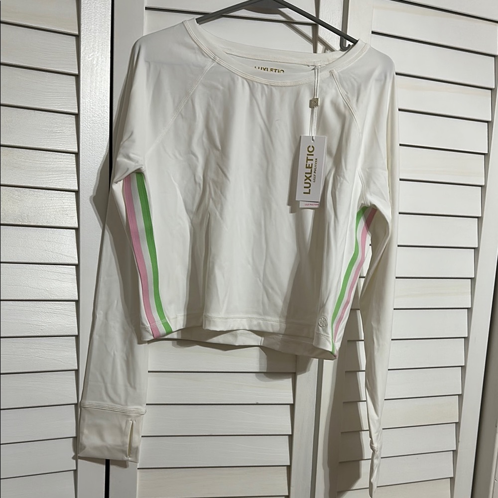 Lilly Pulitzer Luxletic Cropped White Long Sleeve Top NWT